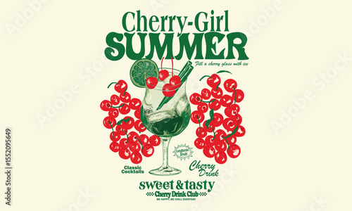 Summer print. Sweet cherry artwork. Cherry juice print. Cherry love. Organic food artwork for for t-shirt.