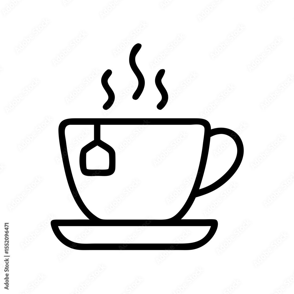 Vector graphic of a steaming cup of tea with teabag illustration for websites and print media use Vector graphic of a steaming cup of tea with teabag illustration for websites and print media use