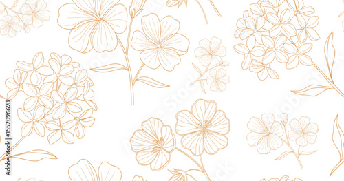 Seamless floral pattern with blooming flowers and decorative leaves in a vintage style