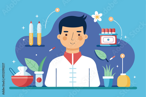 Professional acupuncture moxibustion therapist providing holistic healing with natural remedies and techniques in a serene environment