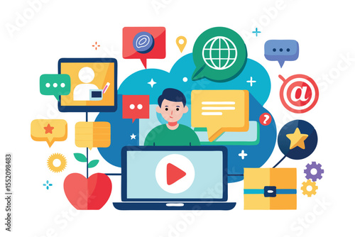 Wallpaper Mural Social media marketing concept featuring a young professional engaging with digital tools and communication elements in modern digital landscape Torontodigital.ca