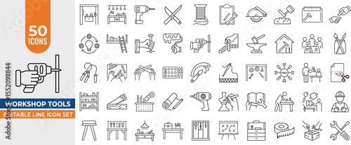 Workshop Tools line Icon Set – Vector Icons for DIY & Repair Projects. Editable Stroke. Vector illustration