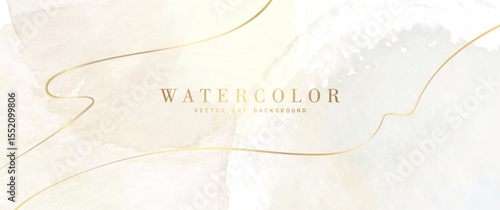 Vintage vector art background with isolated watercolor paint stains on old paper and gold lines. Hand drawn wallpaper design for invitation, cards, flyer, poster, banner, cover design, flyers, ads.	