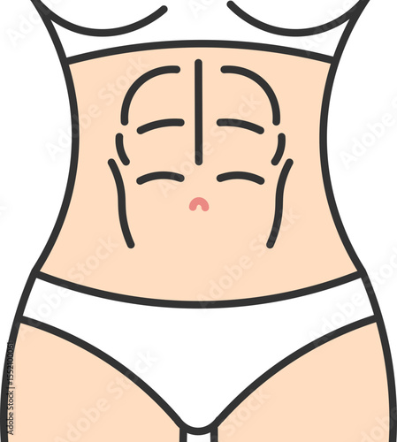 Female abdomen with extreme definition and well-defined muscles