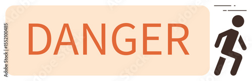 Bold red Danger text paired with a minimalist running figure symbolizing urgency and risk awareness. Ideal for safety, warning, emergency exit, caution, hazards, danger zones, and risk management