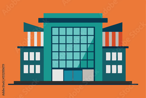 Modern flat building silhouette with geometric windows set against a vibrant orange background showcasing contemporary architecture