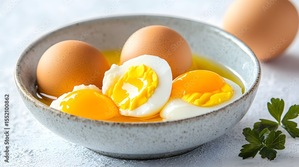 Soft-boiled eggs olive oil bowl kitchen table Soft-boiled eggs olive oil bowl kitchen table