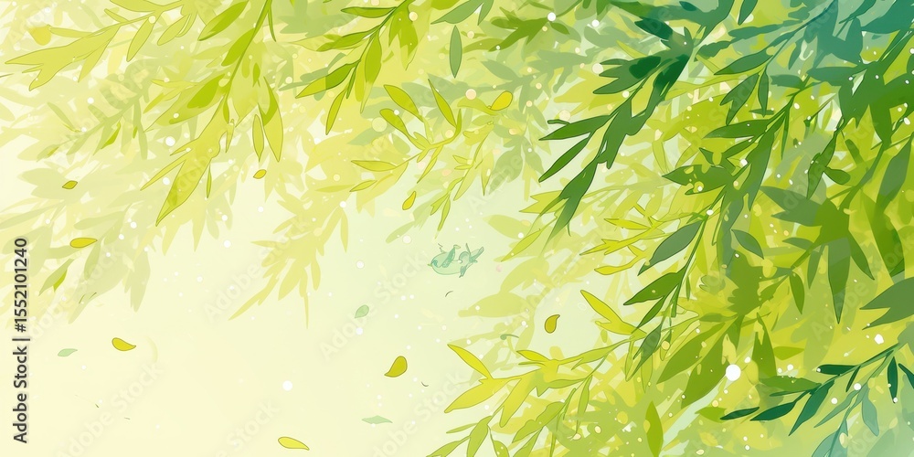 Naklejka premium willow tree leaves in illustration anime style