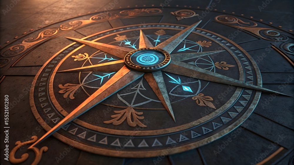 Obraz premium Ancient Mariner's Navigational Device With Ornate Design And Glowing Center