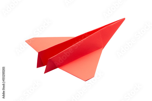 A red paper airplane isolated on a white isolated on a transparent background in PNG format.