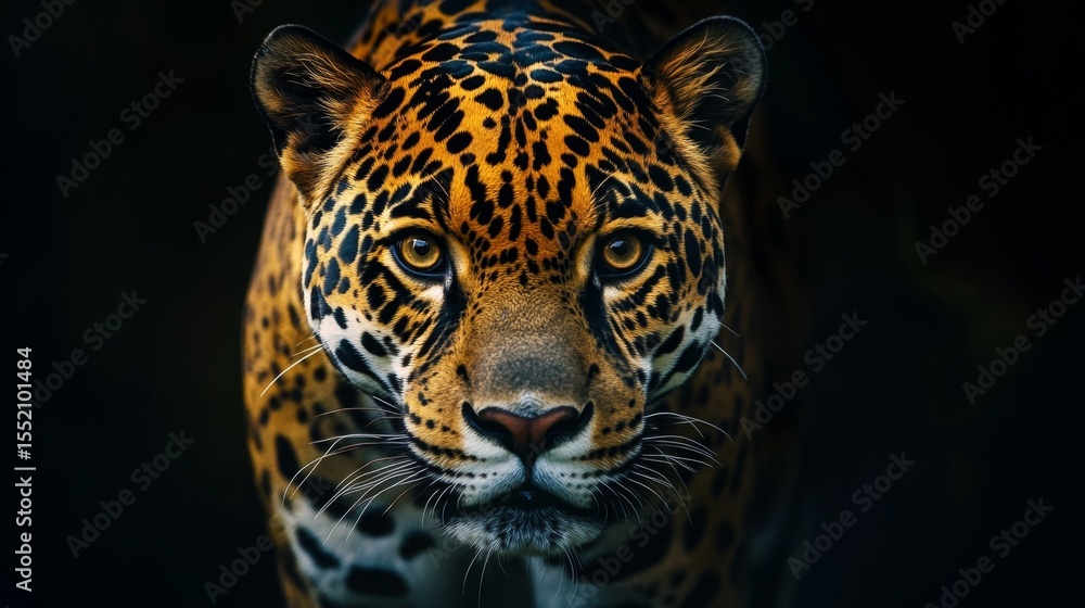 Obraz premium Dramatic shot of a jaguar's face illuminated by moonlight jungle wildlife photography nighttime close-up nature's majesty