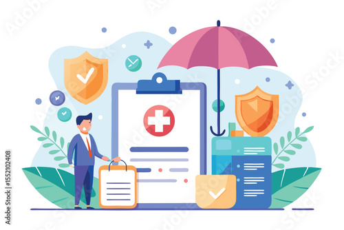 Exploring the concept of medical insurance with a focus on health protection icons and symbols in a bright, modern style