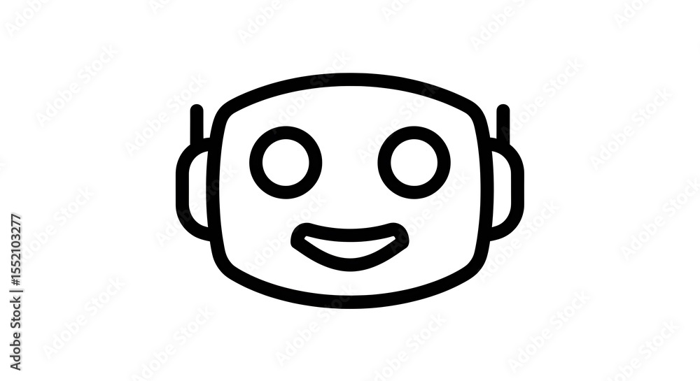 Obraz premium Smiling Robot Face Icon, Friendly Ai Concept