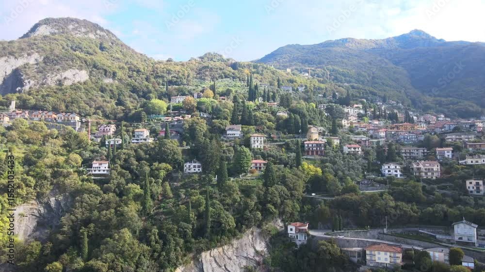 Aerial landscape of Bellagio villa and Lago di Como Lake in Italian Alps fall in Lombardy Aerial landscape of Bellagio villa and Lago di Como Lake in Italian Alps fall in Lombardy