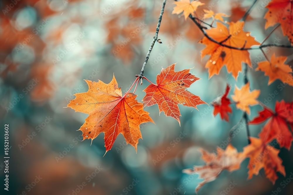 Autumn Maple Leaves: Vibrant orange and red foliage against a blurred dreamy backdrop Autumn Maple Leaves: Vibrant orange and red foliage against a blurred dreamy backdrop