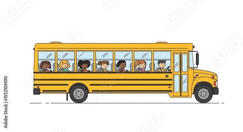 Riding School Bus with Children Illustration