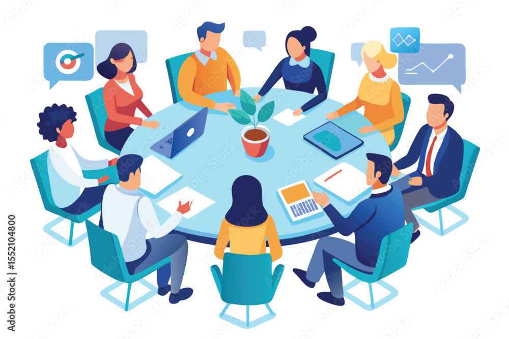 Obraz premium Team members engage in a productive discussion while sitting in a circle in a modern conference room during a collaborative planning session