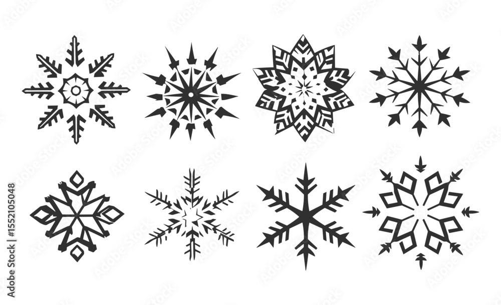 Vector Set of Hand Drawn Snowflakes – Winter Geometric Line Art Design Vector Set of Hand Drawn Snowflakes – Winter Geometric Line Art Design