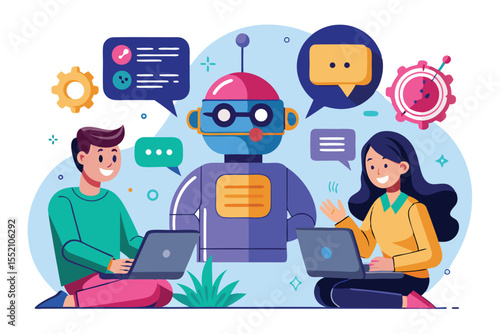 Collaborative interaction between two individuals and an artificial intelligence robot in a colorful workspace environment