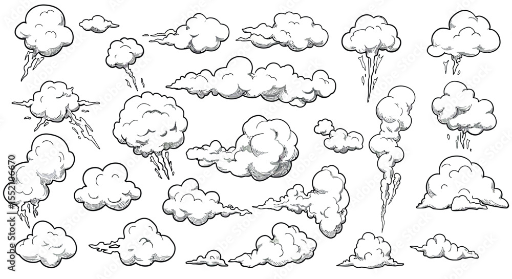 Fototapeta premium Hand-drawn cloud illustrations for artistic design projects vector illustration