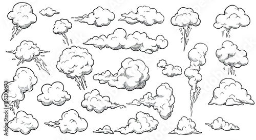Hand-drawn cloud illustrations for artistic design projects vector illustration