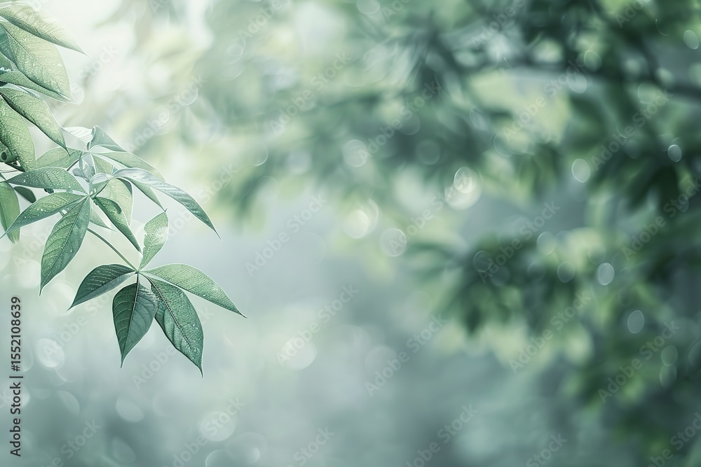 Obraz premium Green leaves in soft focus against a blurred background