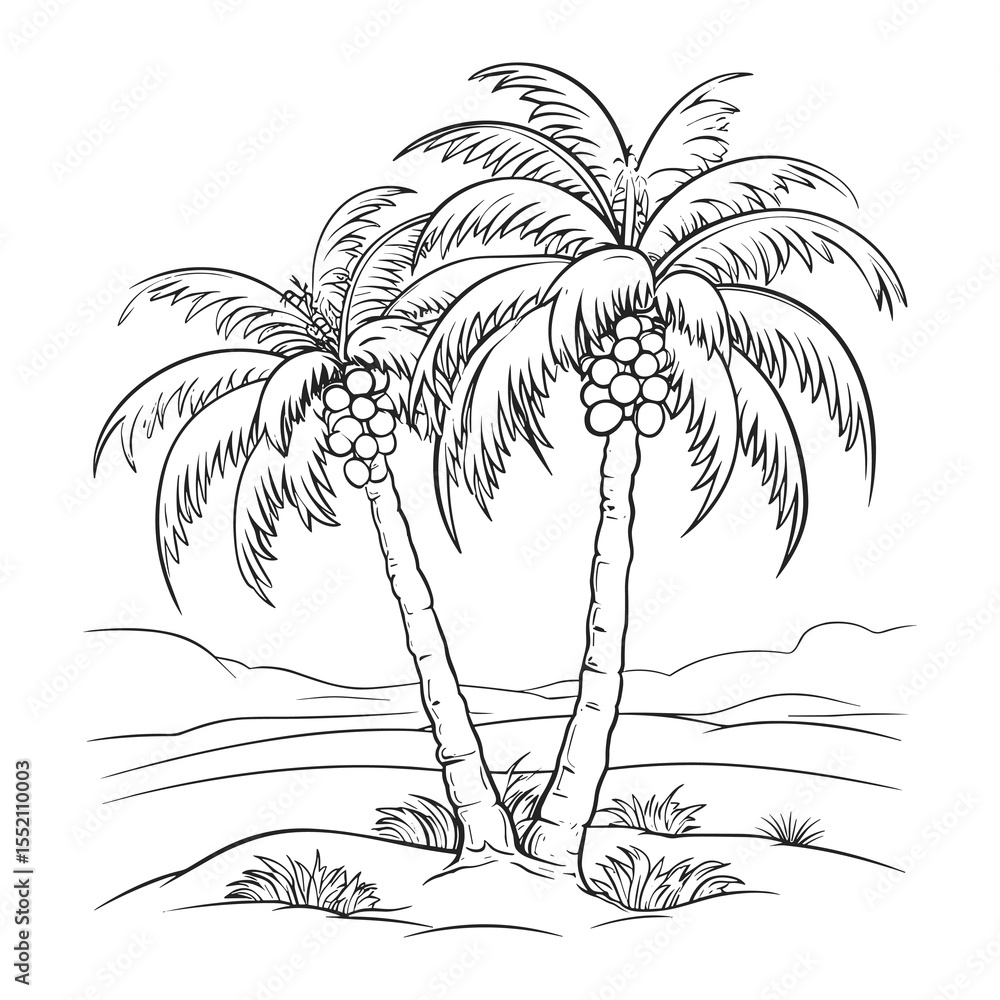 Obraz premium Hand Drawn Coconut Palm Trees on Tropical Beach in Black and White