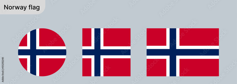 Obraz premium Norway Flag PNG – Flag of Norway in Round and Standard Formats on White Background