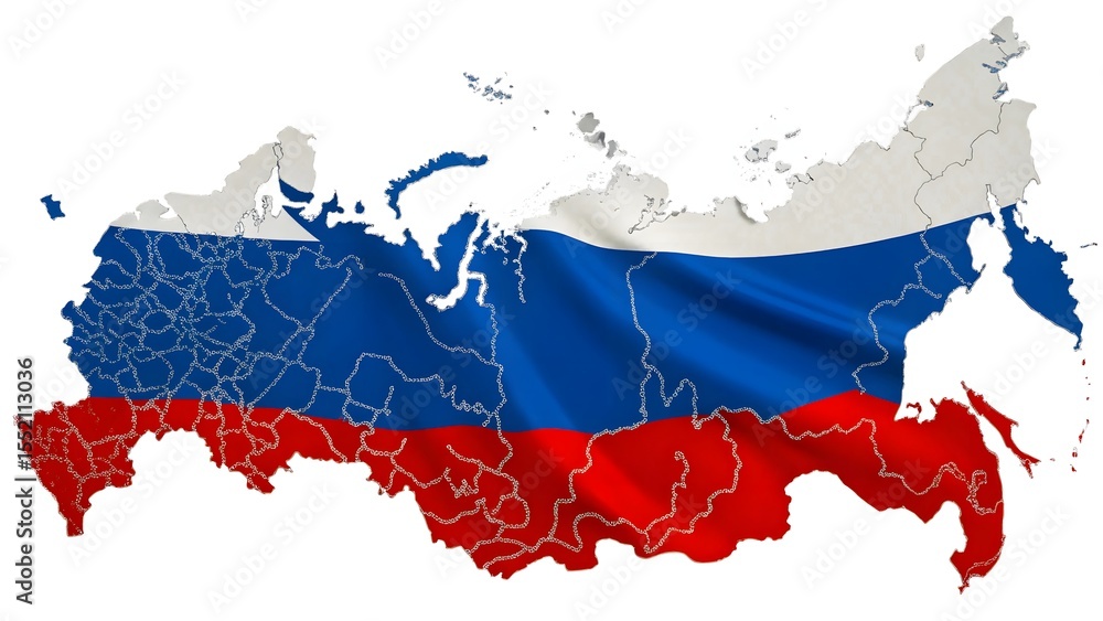 Fototapeta premium Russia Map with National Flag on White Background