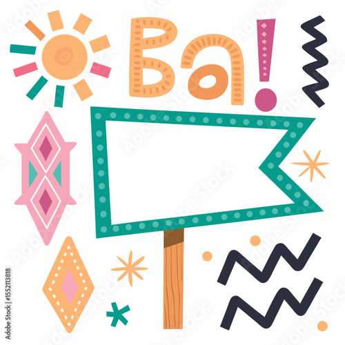Cartoon travel signpost with decorative elements