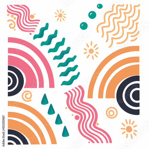 Abstract colorful waves and rainbows in cartoon style