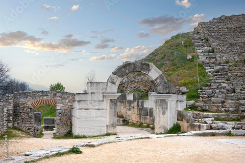 View of archaeological site of Plilippi. UNESCO World Heritage Site. A major greek city of classical, hellenistic, roman, apostolic and byzantine ages. Kavala, Macedonia, Greece.