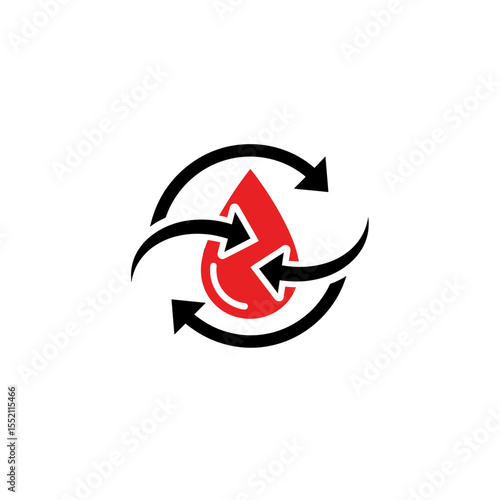 A stylized illustration of a red blood droplet circulating within arrows, representing a cycle. Free Download A stylized illustration of a red blood droplet circulating within arrows, representing a cycle. - GFXLoad