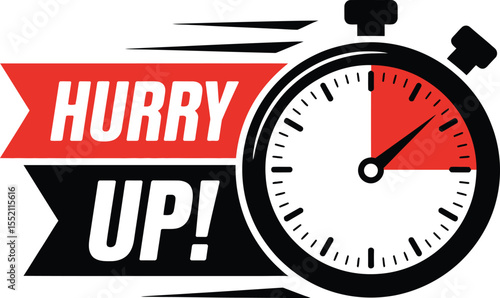 Urgency and Time Pressure Illustration with Hurry Up Text and Stopwatch Icon Emphasizing Speed