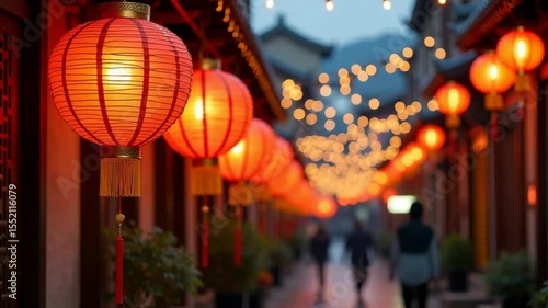 Wallpaper Mural Close up of red paper lantern on street in china for chinese new year, street decorated with lanterns for lunar new year in china Torontodigital.ca