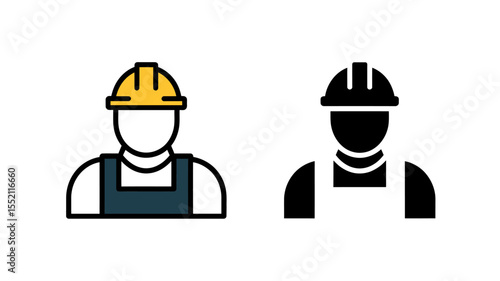 Construction worker outline and solid vector icons