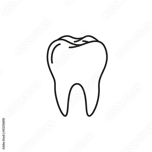 Simple line drawing of a molar tooth with detailed cusps, isolated on white.