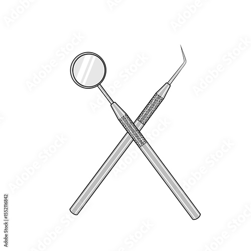 Dental examination tools: crossed mouth mirror and dental probe.