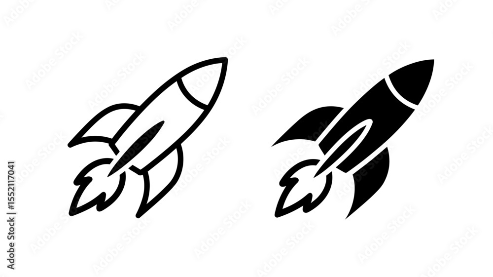 Obraz premium Rocket Outline and Solid Vector Icons - Spaceship Startup Launch Symbol