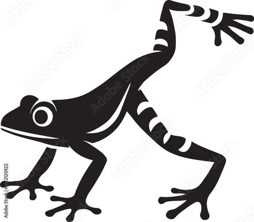 Stylized frog black and white silhouette, Creative amphibian sketch in clean lines