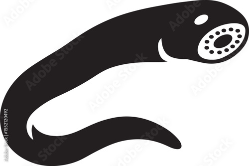 Deep sea hagfish black and white illustration, Simple aquatic animal sketch for science art