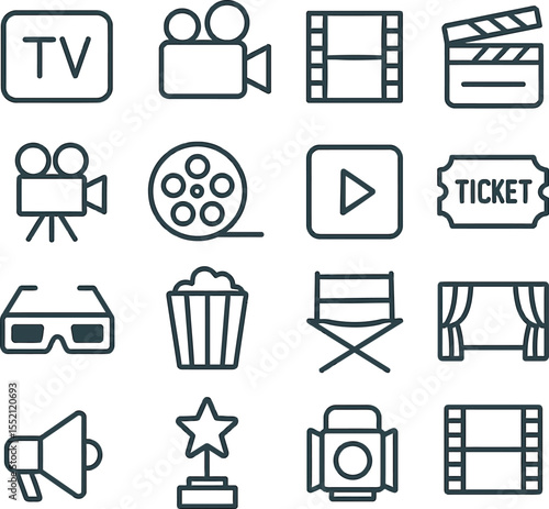 Movie icons collection for media and web design uses