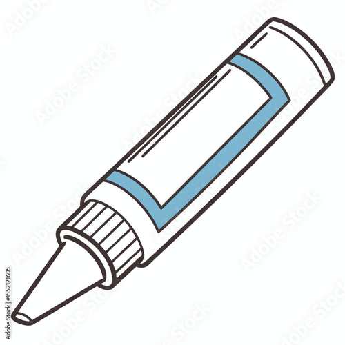 Cartoon eyedropper bottle, rendered with bold outlines and soft blue accents, offers simplistic charm