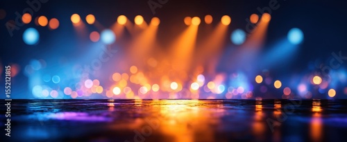 The vibrant concert background with colorful lights and dynamic bokeh effects.