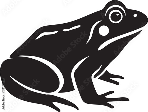 Black and white frog silhouette minimal design, Simple amphibian outline for illustrations