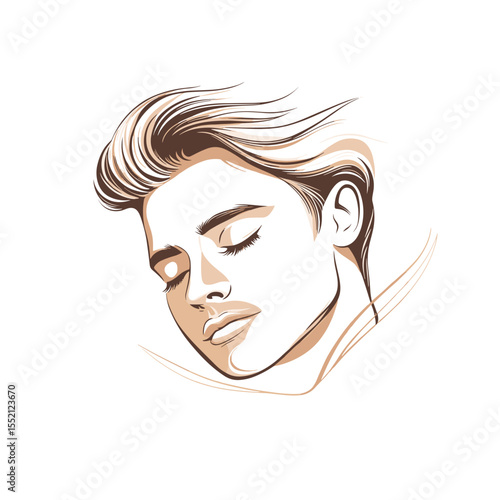 Peaceful man with closed eyes in minimalist line illustration