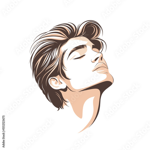 Handsome man with closed eyes in minimalist profile illustration