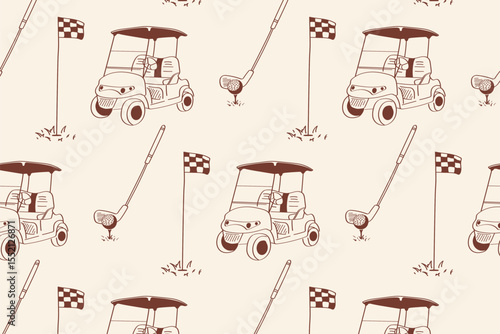 Hand drawn golf cart and equipment pattern. Perfect for golf club branding, wrapping paper or sports-themed digital products.