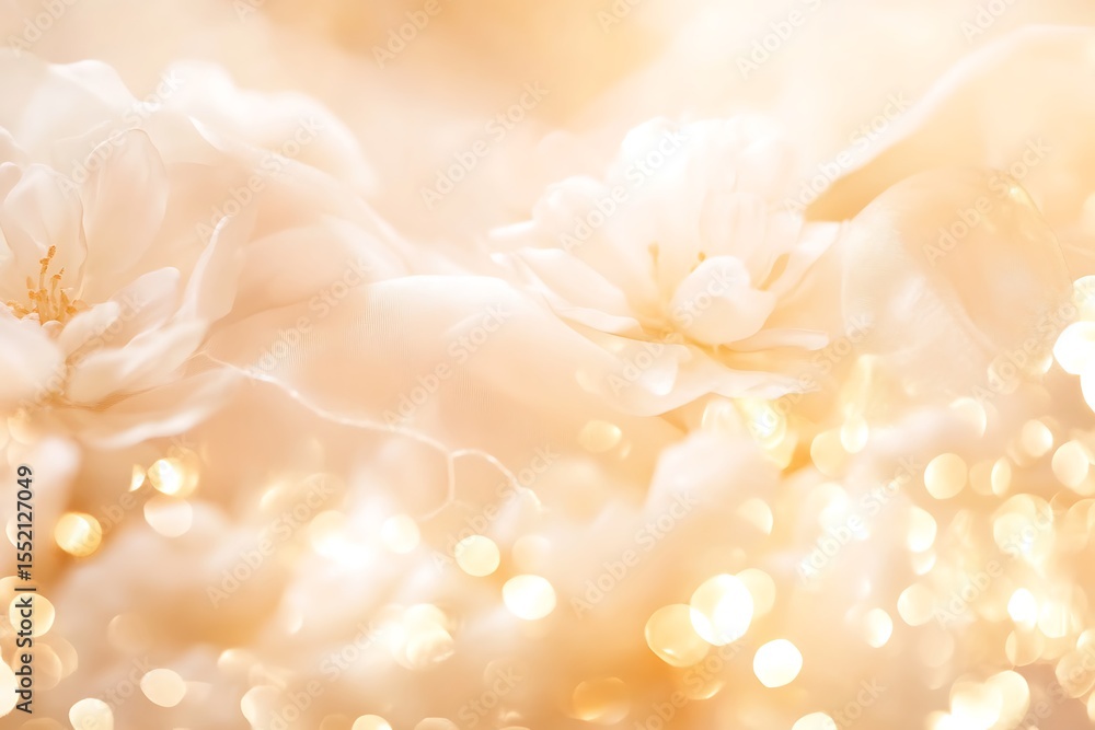 Obraz premium A soft-focus bokeh light effect in warm golden tones, creating a dreamy and elegant atmosphere.