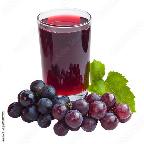 Wallpaper Mural Fresh grape juice in a glass with grapes and a green leaf on white background Torontodigital.ca